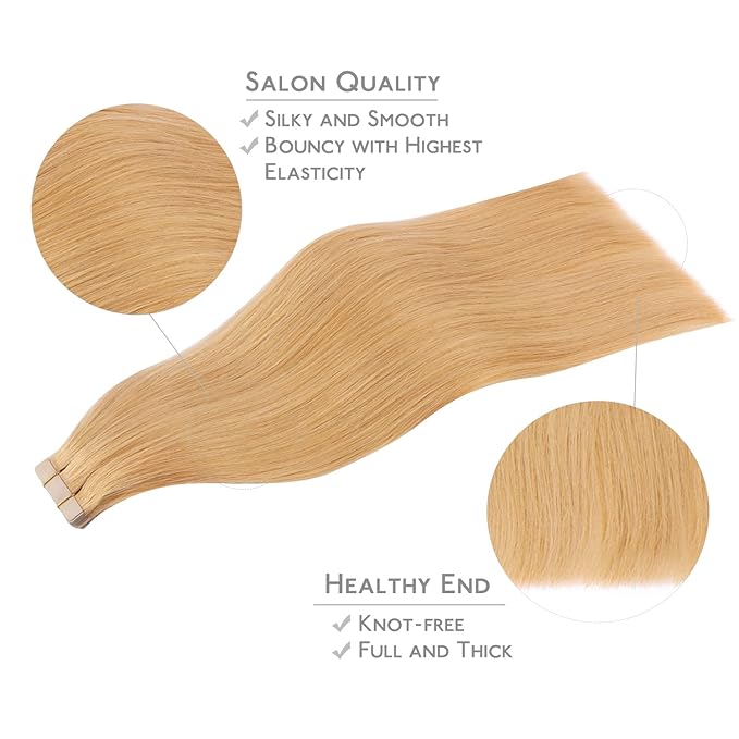 WENNALIFE Tape in Hair Extensions Human Hair, 20pcs 50g 20 inch Strawberry Blonde Remy Hair Extensions Straight Human Hair Tape in Extensions Skin Weft Tape Extensions Human Hair