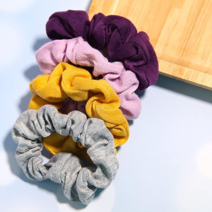12pcs Cotton Hair Scrunchies Single Jersey Solid Color Ponytail Holders Elastic Hair Ties for Women Accessories (Purple)