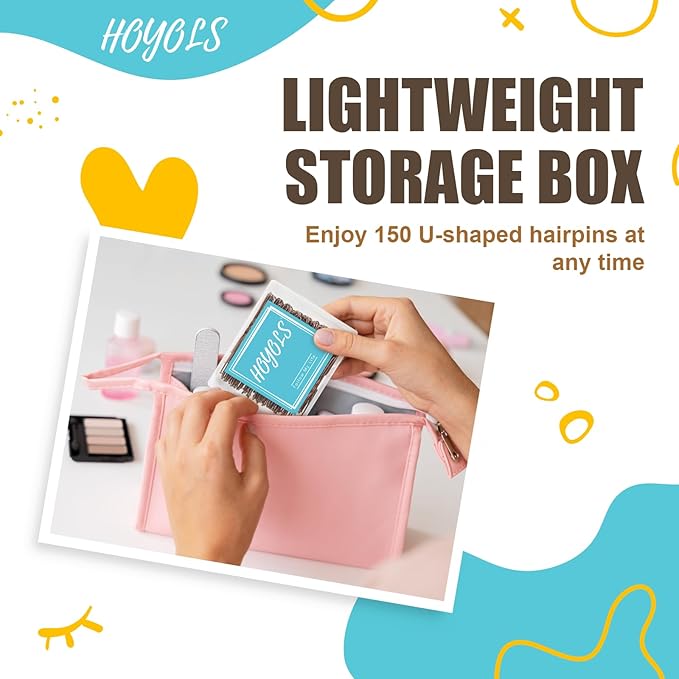 HOYOLS U Shaped Assorted Size Hair Bobby Pins, Metal Bun Clips Hairpin Crimped Design with Ball Tips for Women Girls Grips Hairstyle, 150 Count Bulk Pack (Brown)