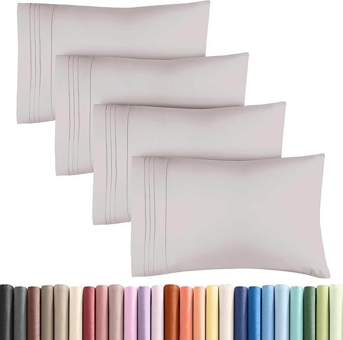 King Pillow Cases Set of 4 - Ultra Soft Hotel Quality Pillowcase Covers - Comfy, Cozy & Wrinkle Free - Shrinkage, Stain & Fade Resistant - Machine Washable Pillow Protectors - 4 Piece Set - Light Grey