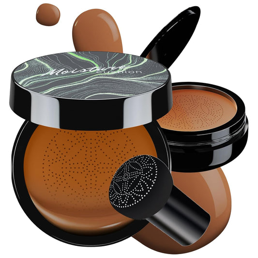 Mushroom Head Air Cushion CC Cream - BB Cream Foundation Makeup Moisturizing Concealer Long-Lasting, Cushion Foundation Full Coverage Self Adjusting for Mature Skin & All Skin Types (Dark Brown)