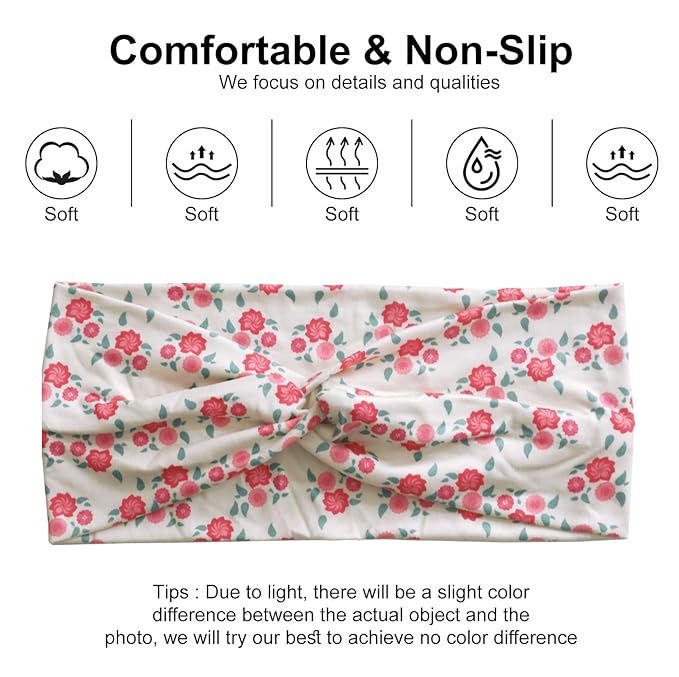 Artilady 6 Pack Boho Headbands for Women - Wide Bandana Headband Non Slip Stretchy Cheetah Flower Turban Headwarp Twisted for Girls