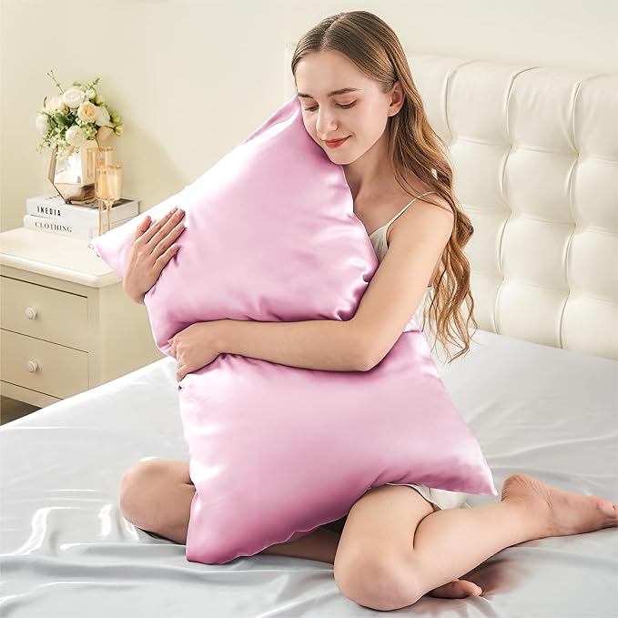 INFIIXSO Mulberry Silk Pillow Cases King Size Set of 2, Silk Pillowcase with Hidden Zipper 20"x36", Extraordinary Smooth and Soft Pillow Case for Hair and Skin(Pink, 2 Pack)