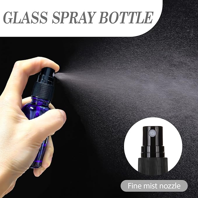1 oz Glass Blue Spray Bottles,Small Empty Fine Mist Refillable Travel Spray Bottle for Cleaning,Perfume,Aromatherapy,Cosmetic Sprays,Hair,Essential Oils with Fine Mist Dispenser（3 Pack）