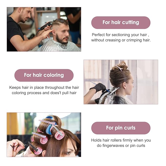 AIMIKE 12pcs Professional Hair Clips for Styling Sectioning, Anti-Slip No-Trace Duck Billed Hair Clips with Silicone Band, Salon and Home Hair Cutting Clips for Hairdresser, Women, Men - 4.3” Long