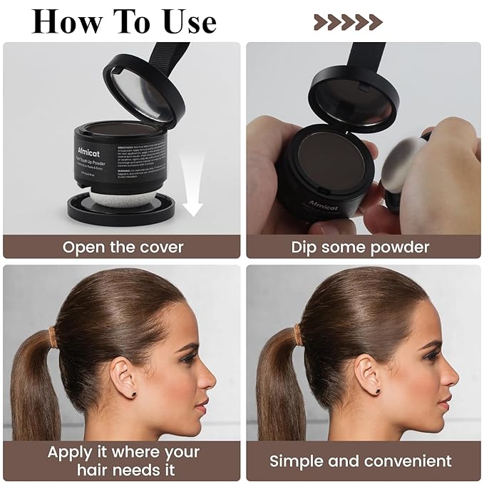 Instant Hairline Powder, Root Touch Up Hair Color for Gray Coverage and Thinning Hair, Root Cover Up Conceals Hair Loss & Bald Spots, Natural and Non-Greasy Hair Color for Women & Men, Dark-Brown