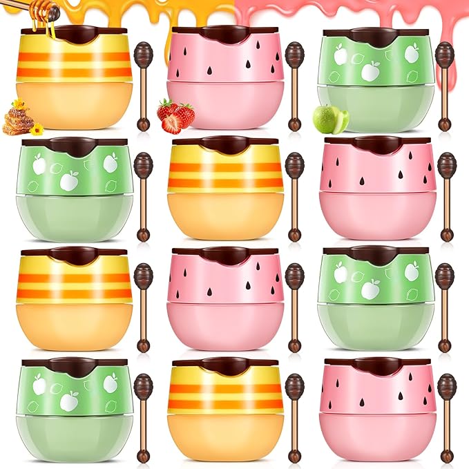 12 Pcs Bee Lip Balm Honey Pot with Brush Propolis Lip Mask Overnight, Moisturizing Hydrating Lip Sleeping Mask Prevention Dry and Cracked(Honey+Strawberry+Apple Lime)