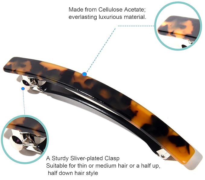 Fsmiling Hair Barrettes for Women French Hair Barrette Clip Large Acetate Hair Clips Barrette No Slip Hair Accessories 4-Pack