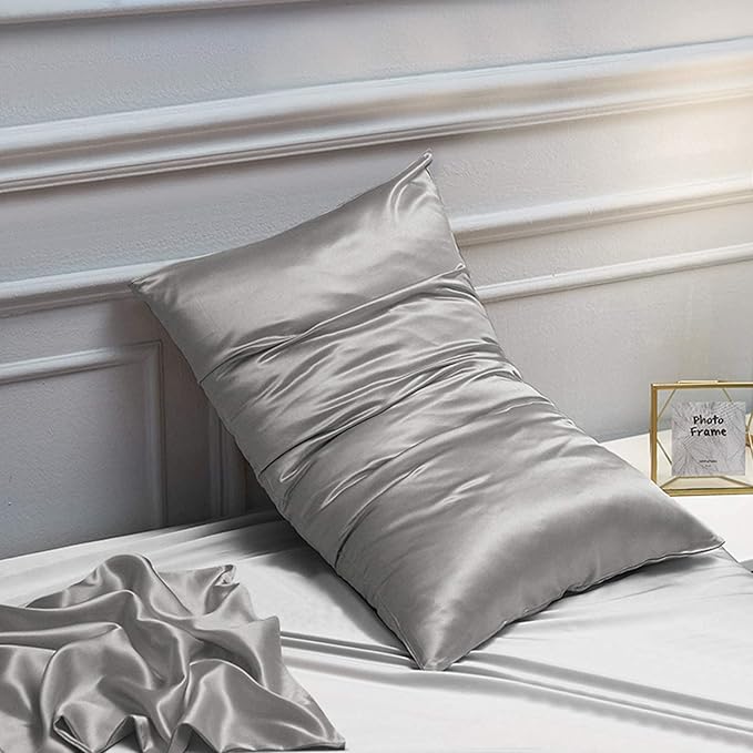 NTBAY 2 Pack Satin Queen Pillowcases for Hair and Skin, Luxurious and Silky Pillow Cases with Envelope Closure, 20x30 Inches, Grey