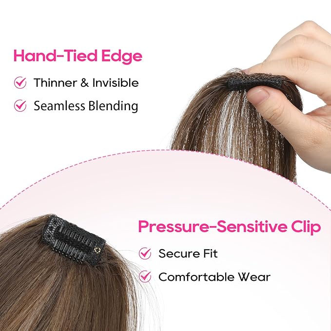 REECHO Clip in Hair Volumizer, 2PCS 6 inch Short Thick Clip in Hairpieces Adding Extra Volume Hair Extensions for Women (Medium Brown with Highlights)