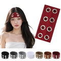 papasgix Grommet Headband for Women, Y2K Elastic Headband Wide Black Hair Band with Holes Metal Rock Style 2000s Hair Accessories (1, Wine Red)