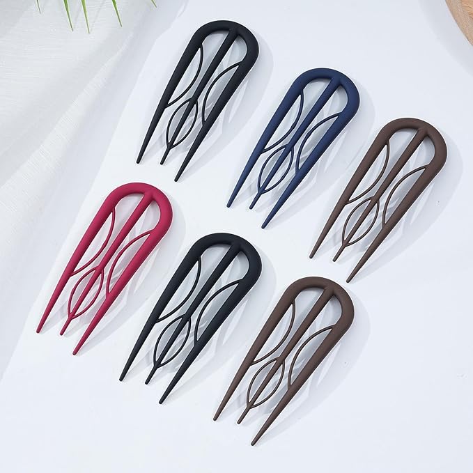 6 PCS French Hair Pins for Women - Large U-Shaped Hair Forks with Internal Teeth, Strong Hold for Thick & Thin Hair, Effortless French Twists, Updos, Buns & Chignons, Hairstyle Accessories