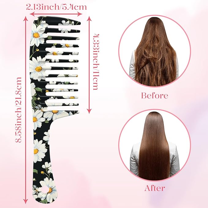 Wide Tooth Comb,Effortless Tangle Removal for Curly, Wet, Long Hair Wet,Cute Aesthetic Design for Women Men and Girls (Balck-02)
