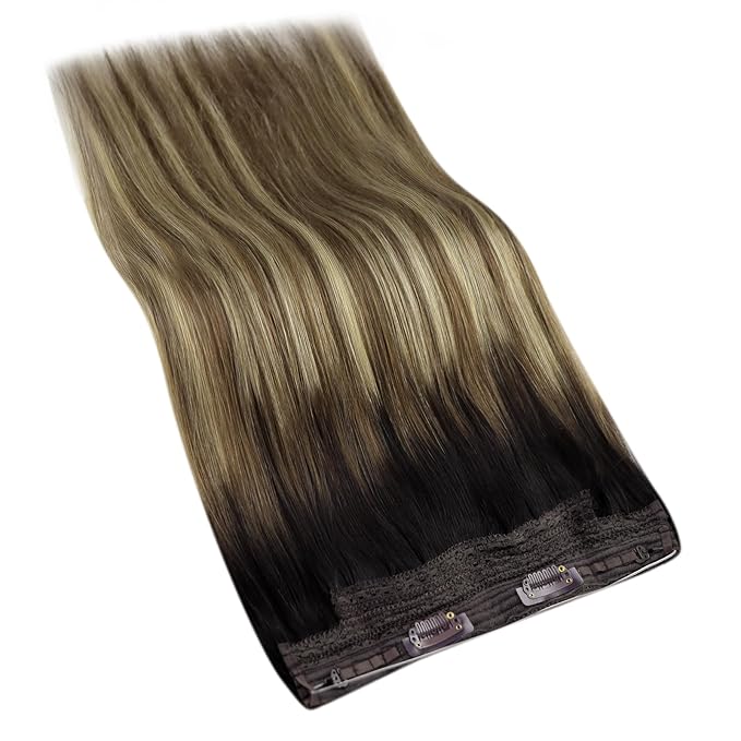 YoungSee 130G Invisible Wire Hair Extensions Balayage Wire Human Hair Extensions Dark Brown Balayage Medium Brown with Blonde Fish Line Hair Extensions Real Human Hair Long Straight Hair 22inch