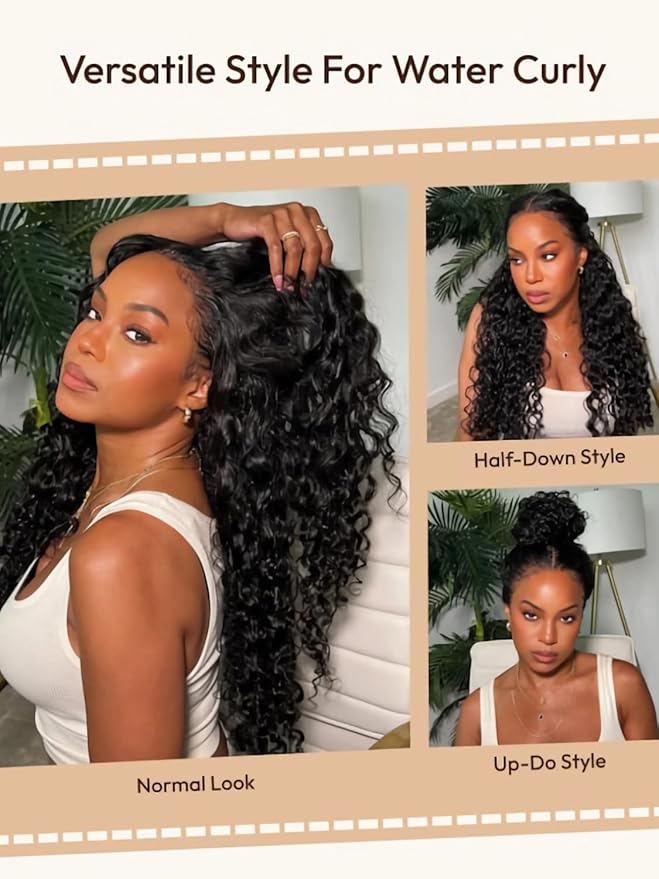 Julia Hair Bye Bye Knots Wig 13x4 Glueless Wigs Human Hair Mixed Curls Water Wave and Jerry Curly Fluffy Wig Pre Everything Pre Plucked Pre Cut HD Lace Bleached Knots Natural Black 20 Inch