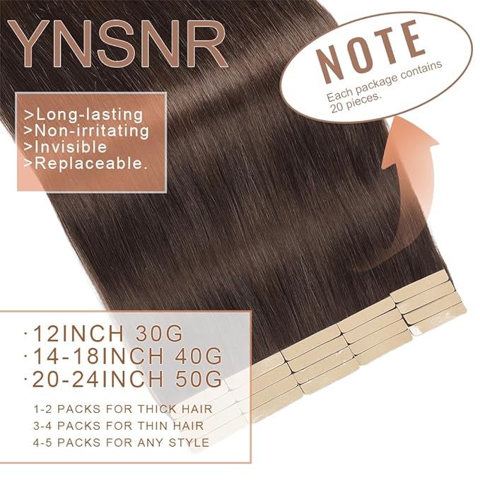 Human Hair Tape in Extensions Dark Brown 20 Inch Invisible Tape in Hair Extensions Human Hair for Women Hair Extensions Real Human Hair Tape in