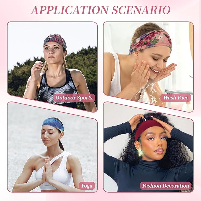 Headbands for Women, 6 Pack Wide Non-Slip Stretchy Hair Bands for Yoga, Workout, Running, Fashion Hair Accessories for Women's Hair（Shape 5）