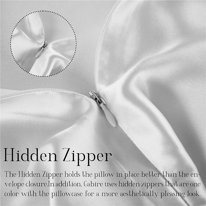Mulberry Silk Pillow Cases Set of 2, Both Sides Real Silk Pillow Cover for Hair and Skin Prevent Acne Pillowcase Organic Silk Pillowcase 2 Pack with Hidden Zipper, White, Queen (20"×30")