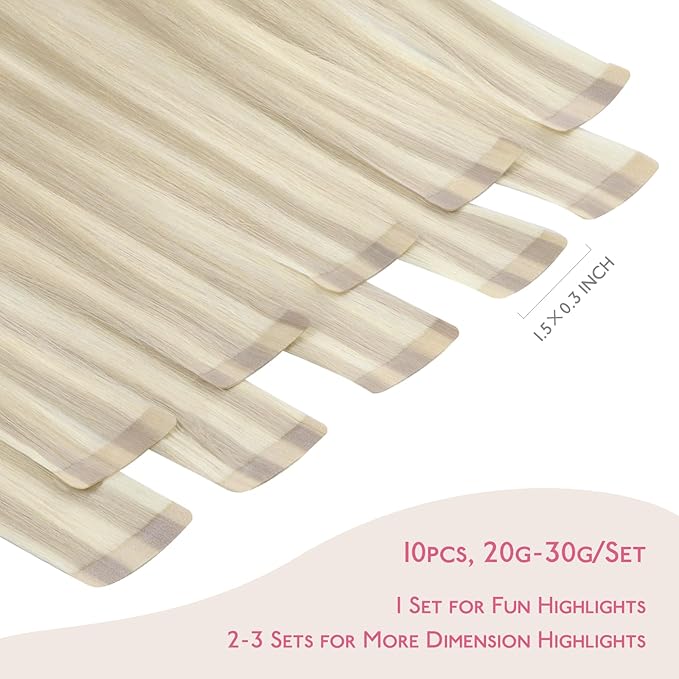 WENNALIFE Tape in Hair Extensions Human Hair Ash Blonde Highlighted Platinum Blonde Tape in Extensions, 10pcs 30g 26 inch Remy Invisible Tape Ins Straight Soft Real Human Hair Tape in Extensions