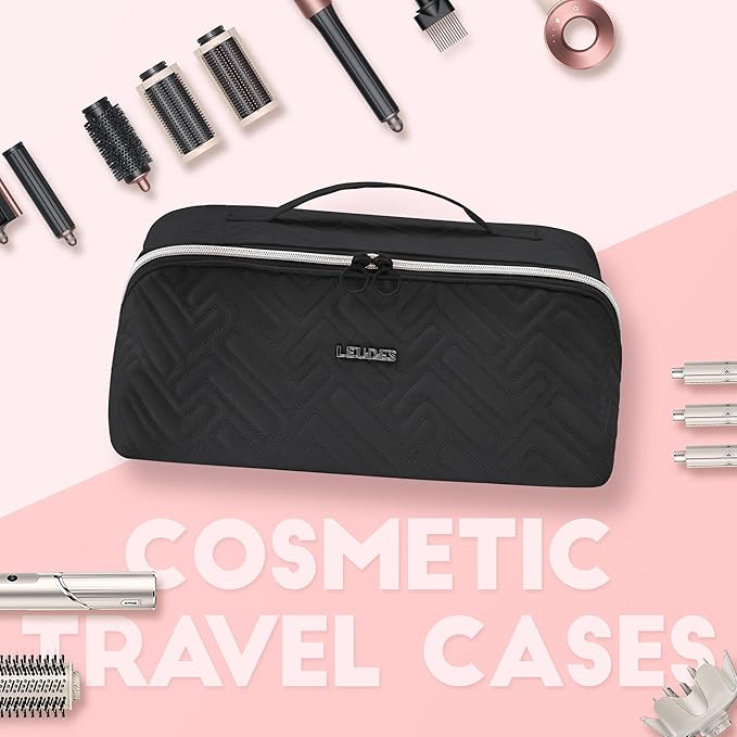 Leudes Hair Tools Travel Bag For Dy son Airwrap Hair Dryer Shark Flex Style Carrying Case Travel Makeup Bag Portable Pouch Open Flat Packing Organizers with Divider and Handle (Black)