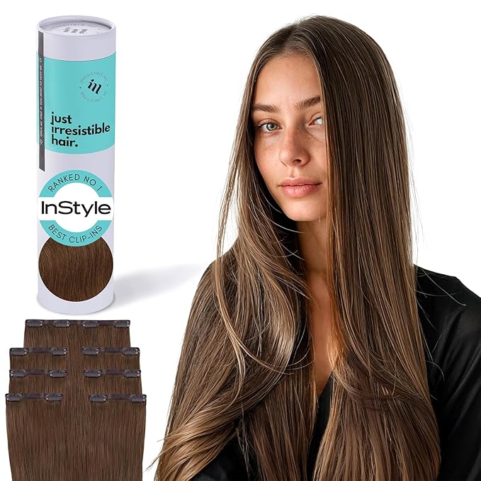 Irresistible Me Real Human Hair Extensions Clip Ins – 100% Human Hair Clip In Extensions for Length & Volume – Invisible Extension – Heat Resistant & Dyeable – Light Brown, 14 Inches
