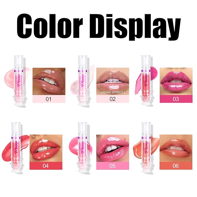 6pcs Lip Plumping Booster Gloss Set, High Shine Glossy & Pearl Effect, 6 Colors Hydrating Liquid Lipstick Set, Infused with Hot Chili Extract for Plumper Looking Lips