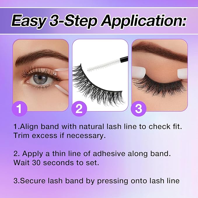 Fluffy False Eyelashes Kit With Bond, Seal and Tweezer, 7 Pairs Natural Look Fake Cat Eye Lashes Strips Thin Band Extensions Waterproof Easy Eyelashes for Beginners DF79