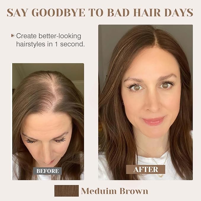 S-noilite Hair Toppers for Women Real Human Hair 3D 360° Cover Clip in 100% Real Human Hair Toppers 3″*4″ Clip in Silk Base 12 inch Meduim Brown