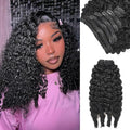 Burmese Curly Clip in Hair Extensions Real Human Hair, 8Pcs Remy Human Hair Clip in Extensions for Women, Natural Soft Human Hair, 120g 14inch #1B Natural Black