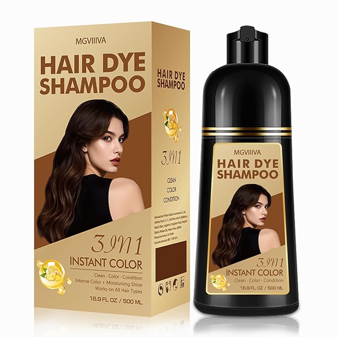 Hair Dye Shampoo 3 in 1, Black Hair Dye for Men & Women, Long Lasting Hair Color for 100% Gray Hair Coverage, Easy to Use, Shampoo for Color Treated Hair Dye 16.9 Fl Oz (Black)