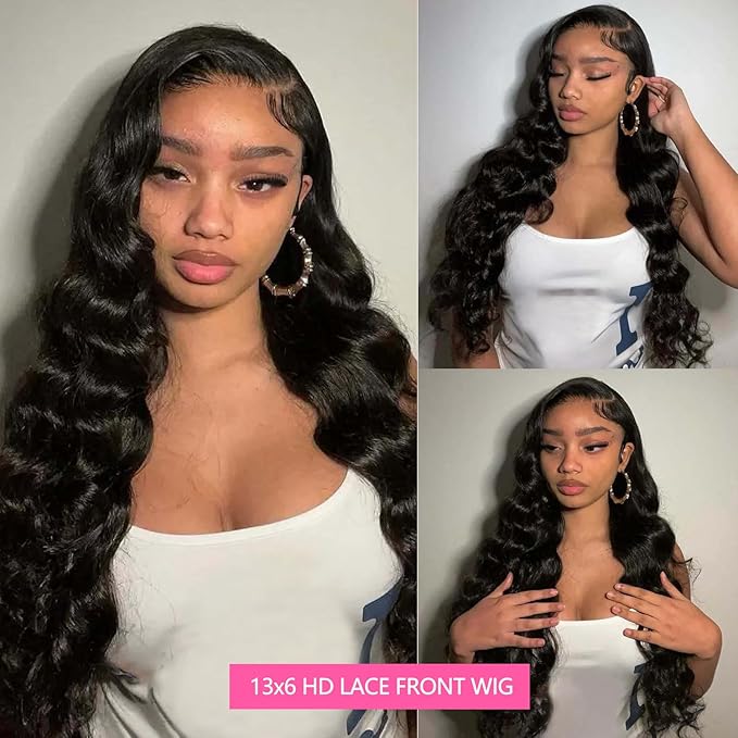 28 Inch 13x6 Lace Front Wigs Human Hair 200 Density Body Wave HD Lace Front Wigs Human Hair Pre Plucked Natural Color Glueless Wig 100% Virgin Human Hair Lace Front Wigs for Women