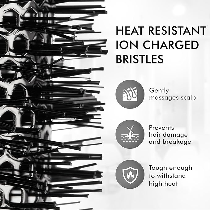 Silver Arch Round Brush for Blow Out (25mm) Professional Metal Small Round Hair Brush for Blow Drying Short Hair with Sectioning Pin, Salon Quality, Anti-Static Ionic Technology
