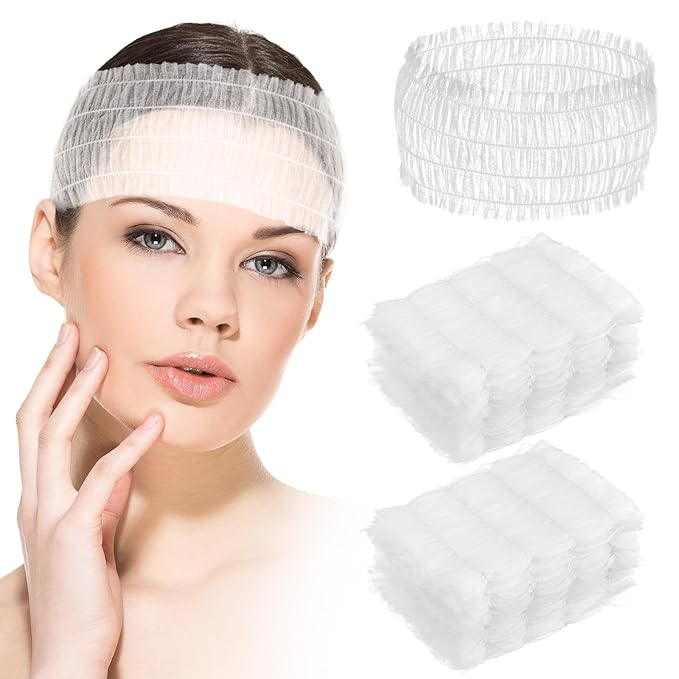 100Pcs Disposable Spa Facial Headbands, Stretch Non Woven Spa Headbands Elastic Skincare Head Wraps Soft Skin Care Makeup Hair Band, Esthetician Headbands for Women Makeup Salon Washing Supplies