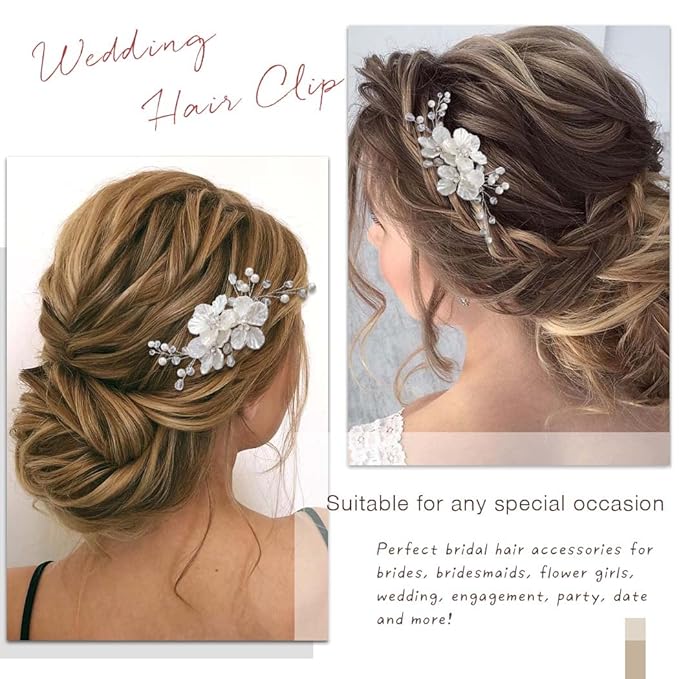 EVILD White Flower Hair Clip Pearl Hair Barrette Bridal Wedding Hair Accessories for Women