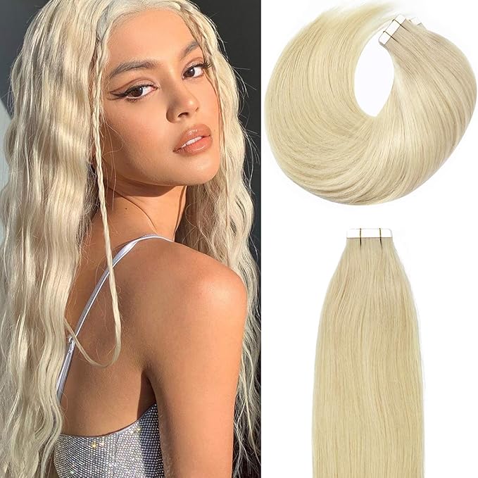 Lacer Tape in Hair Extension Human Hair Natural Dip Dyed Light Platinum Blonde Invisible PU Skin Weft 100% Human Hair Extensions Tape ins Double Sided Weft 50g 20pcs/set 20 inch