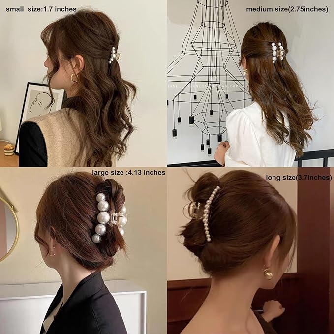 Pearl Hair Clips,Elegant Hair Clip Strong Hold Jaw Clips,Big Pearl Hair Claw Clips Barrettes Nonslip Birthday Thankgiving Christmas Gift for Women Girls Daughter Girlfriend (6 Pack)