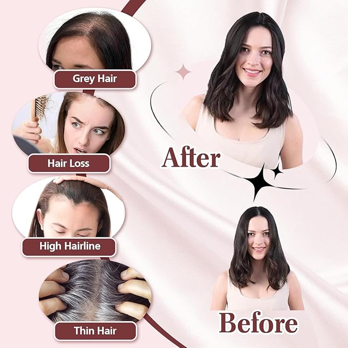 YAMI Hair Toppers for Women 100% Real Human Hair Toppers for Women 12Inch Large Upgrade Swiss Base Cover Hairloss and Add Volume (Ombre Brown with Blond Highlight)