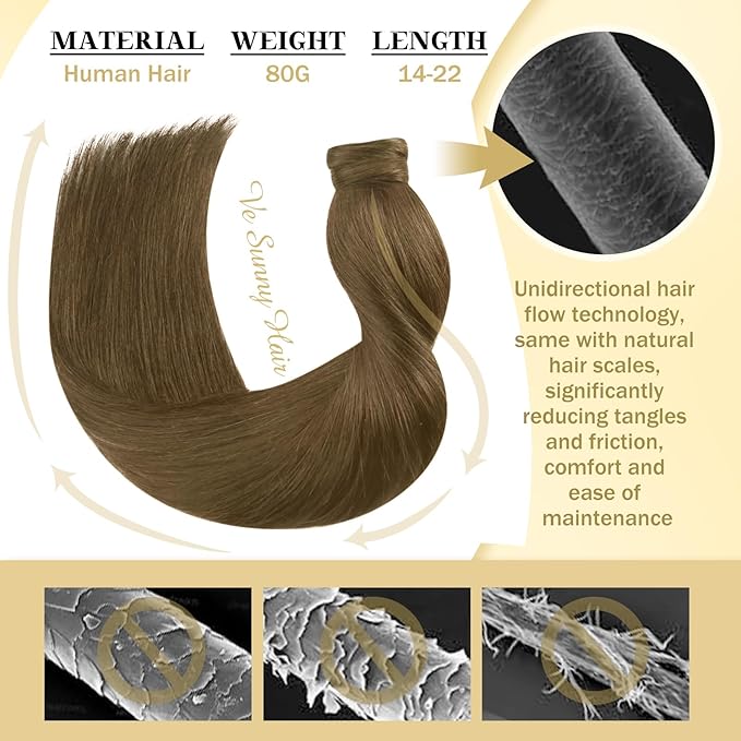 Ve Sunny Hair Extensions Ponytail Real Human Hair 80G Wrap Around Clip in Ponytail Hair Extensions Straight Extensions Human Hair for Women Light Ash Brown 14inch