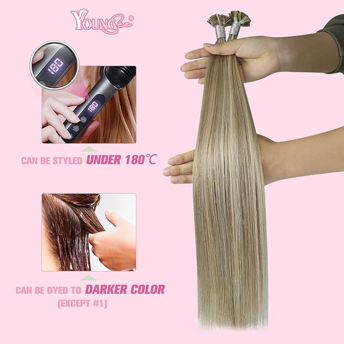 YoungSee K Tip Hair Extensions Real Human Hair Light Brown K Tip Extensions for Women Light Brown Highlight Blonde Hair Extensions K Tip 22in Ktip Hair Extensions Remy Human Hair Straight 50s/50g