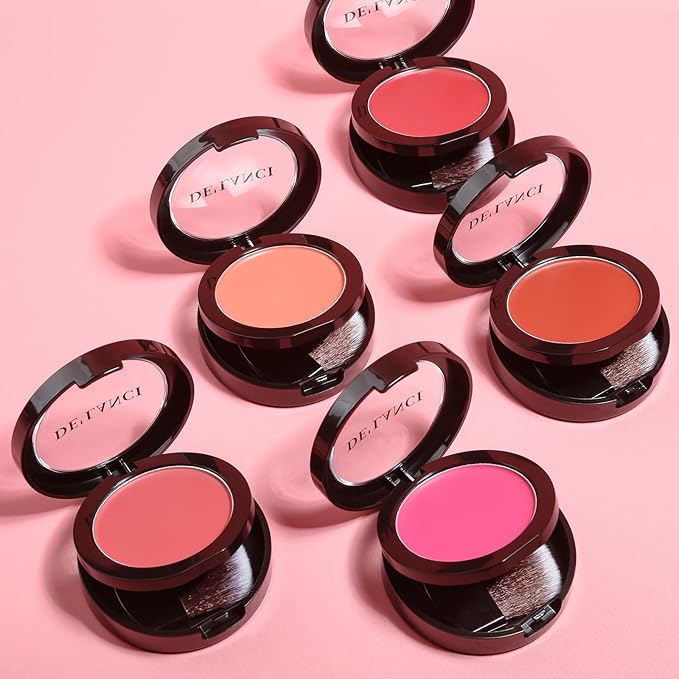 Multi-Purpose Cream Blush for Cheeks & Lip & Eyeshadow, Buildable Lightweight Peach Blush Balm, Ultra Hydrating Cruelty-Free Makeup Blush for Dry/Sensitive Skin, Waterproof Blush, Built-in Brush, Rose