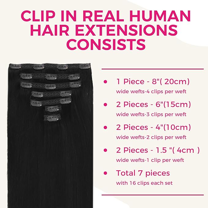 Lashey Clip in Hair Extensions Real Human Hair, 14 Inch 7pcs 120g #1 Jet Black, Straight Remy Human Hair Clip in Natural Thick Hair for Black Women
