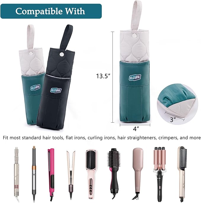 Heat Resistant Hair Tool Organizer Bag with Hanging Loop, Portable Travel Case for Flat Irons, Curling Irons, Hair Straighteners & Hot Styling Tools, 13.5" Heat-Proof Storage Cover with 2 Pockets