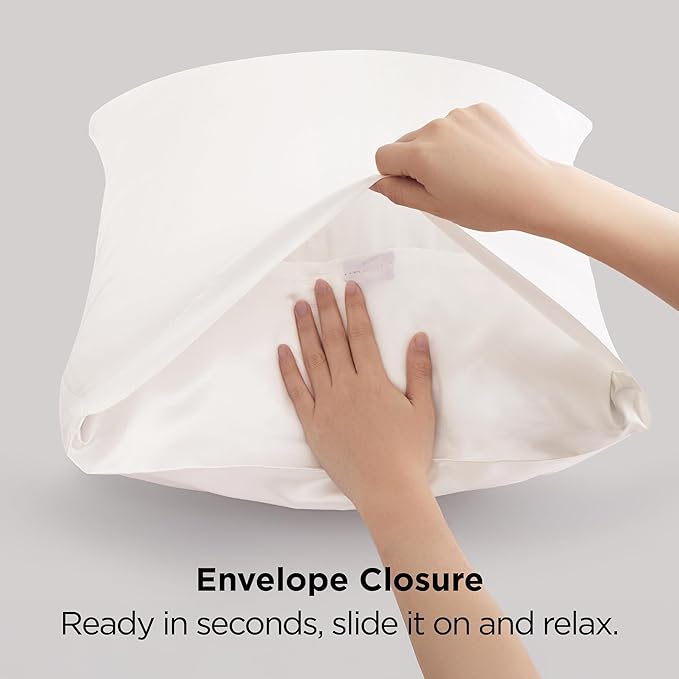 Bedsure Satin Pillowcase for Hair and Skin Queen - Ivory Silky Pillowcase 2 Pack with Envelope Closure, Similar to Silk Pillow Cases, Gifts for Women Men, 20x30 Inches, 2pcs