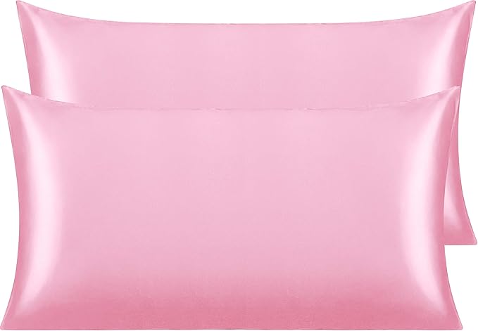 NTBAY 2 Pack Satin King Pillowcases for Hair and Skin, Luxurious and Silky Pillow Cases with Envelope Closure, 20x40 Inches, Pink