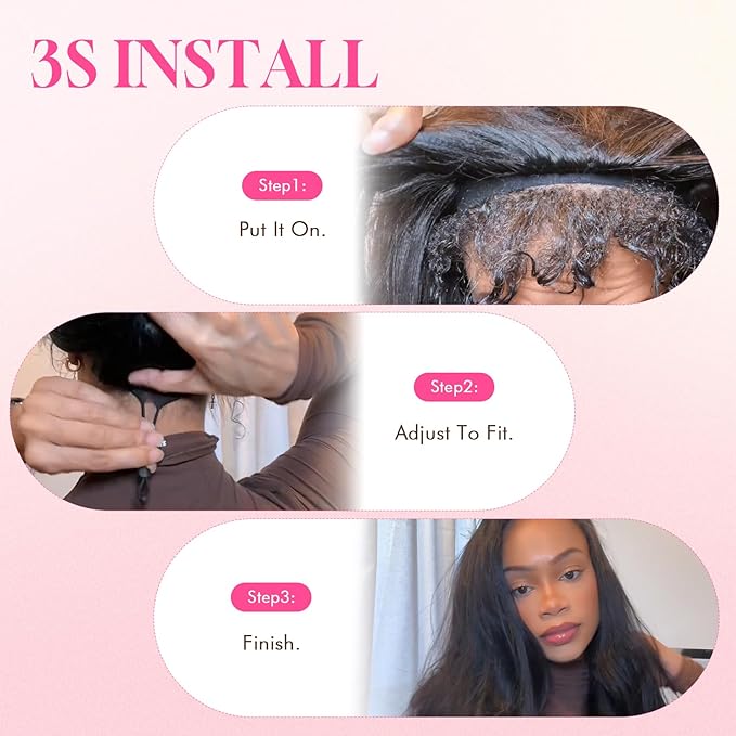 WOWANGEL Kinky Curly Half Wig Human Hair 180% Density Flexi-Fit Invisi 3 in 1 Wigs Flip Drawstring Wig Glueless Wear and Go Headband Wig 100% Human Hair for Women, Natural Black, 22 Inch