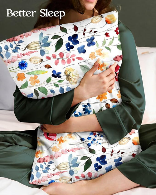 2 Pack Mulberry Silk Pillowcase for Hair and Skin - Queen Size 20 x 30 Inches with Hidden Zipper Watercolor Flower 19 Momme Soft Sleeping Silk Pillow Case for Women, Moms