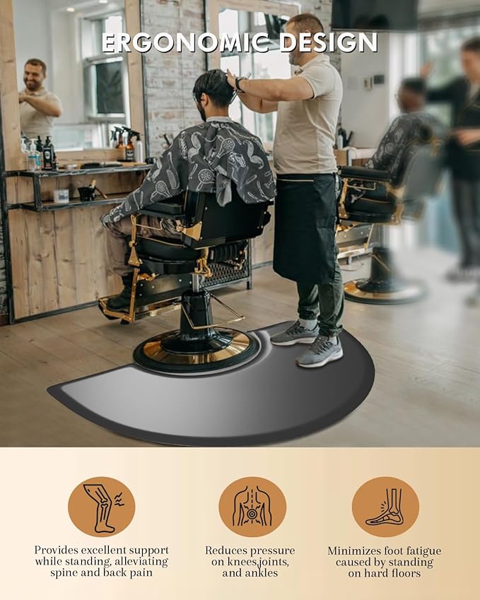Artist Hand 3 ft. x 5 ft. Barber Chair Mat Salon & Barber Shop Anti-Fatigue Comfort Salon Mat, Semi Circle - 7/8 in. Thick, Black