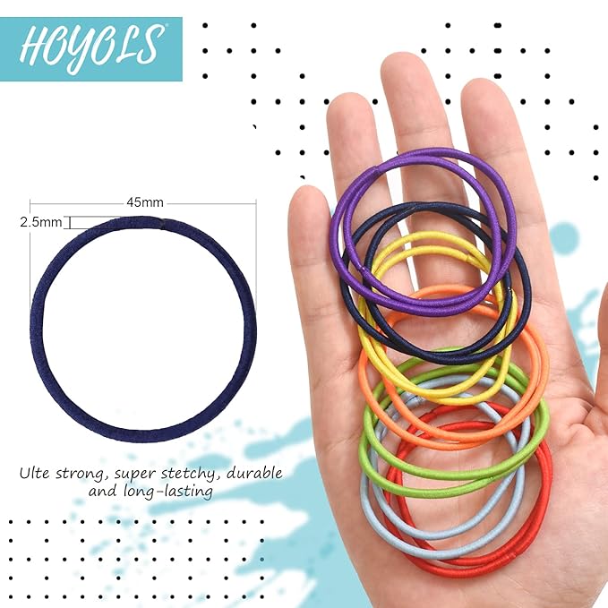 HOYOLS Hair Elastics Bands, No Metal Chakra Color Hair Ties Colored Ponytail Holder No Snag for Girls Women 2mm - 7 Hues 84 Count