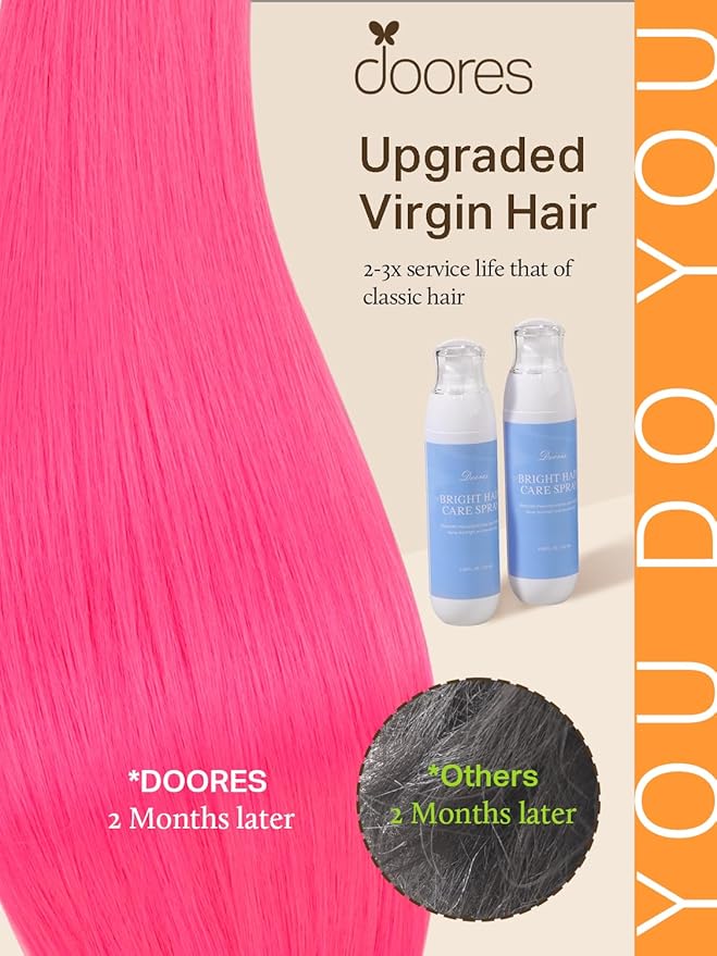DOORES Hair Extensions Human Hair Tape in, Hot Pink 14 Inch 25g 10pcs, Tape in Human Hair Extensions Remy Straight Hair Double Side Tape Remy Human Hair Extensions