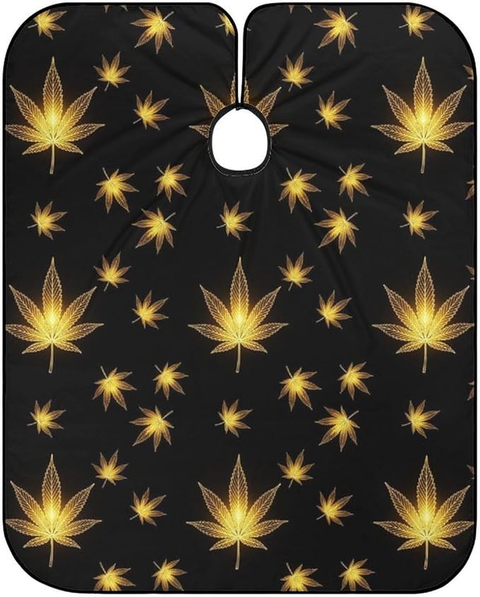 Women Cool Gold Golden Weedleaf Leaves Black Haircut Barber Cape Cover, Extra Large Hairdressing Apron for Home Stylists, Easy Clean
